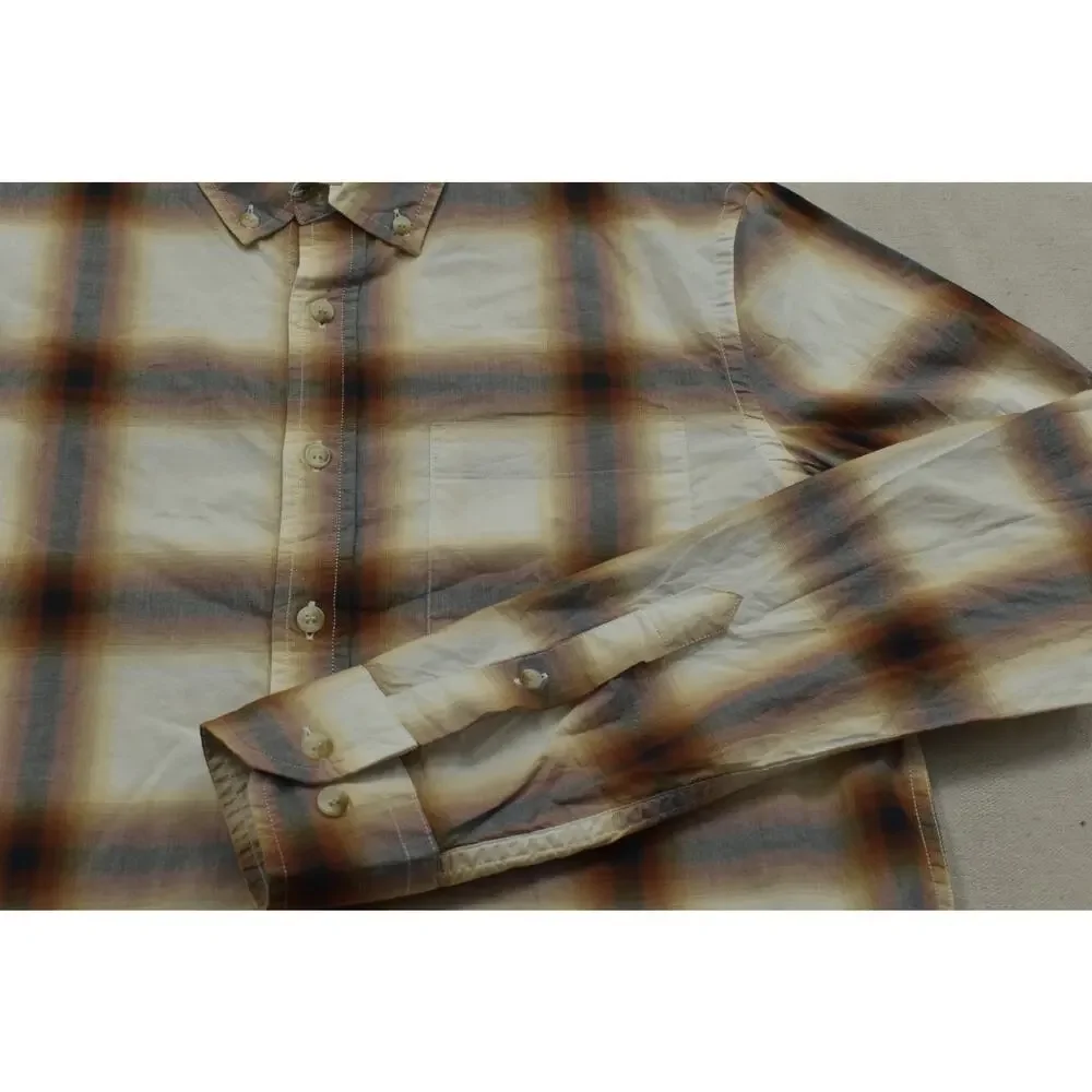 Banana Republic Shirt Mens Small S Untucked Fit Plaid Long Sleeve Cotton Brown